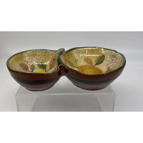 Modigliani Italy Terra Cotta Glazed Pottery Small Double Side Dish Condiment EUC - Picture 2 of 16